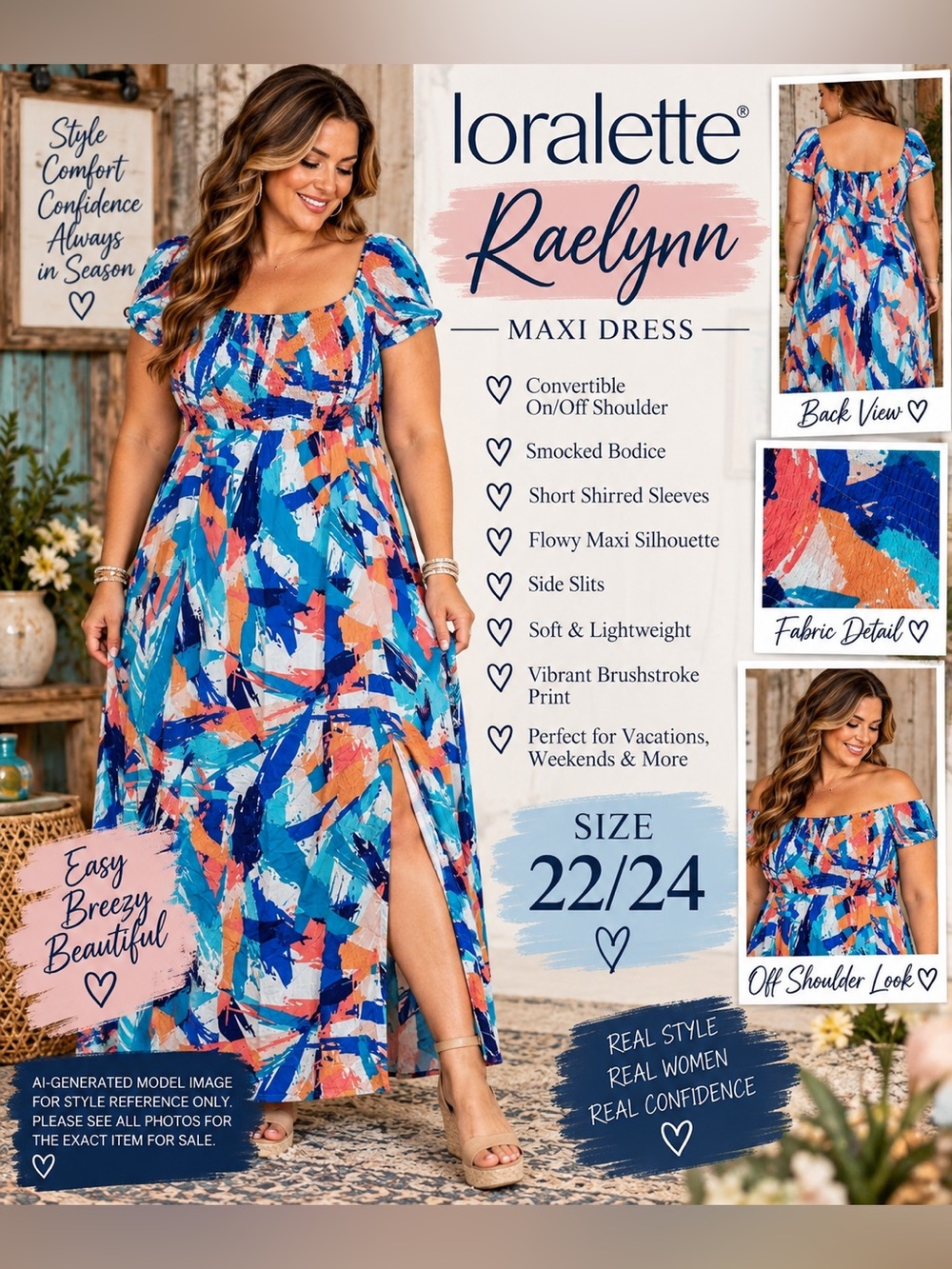 LORALETTE RAELYNN BRUSHSTROKE MAXI DRESS • SIZE 22/24